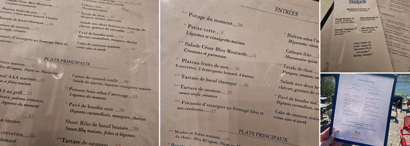 Bleu Moutarde Menu