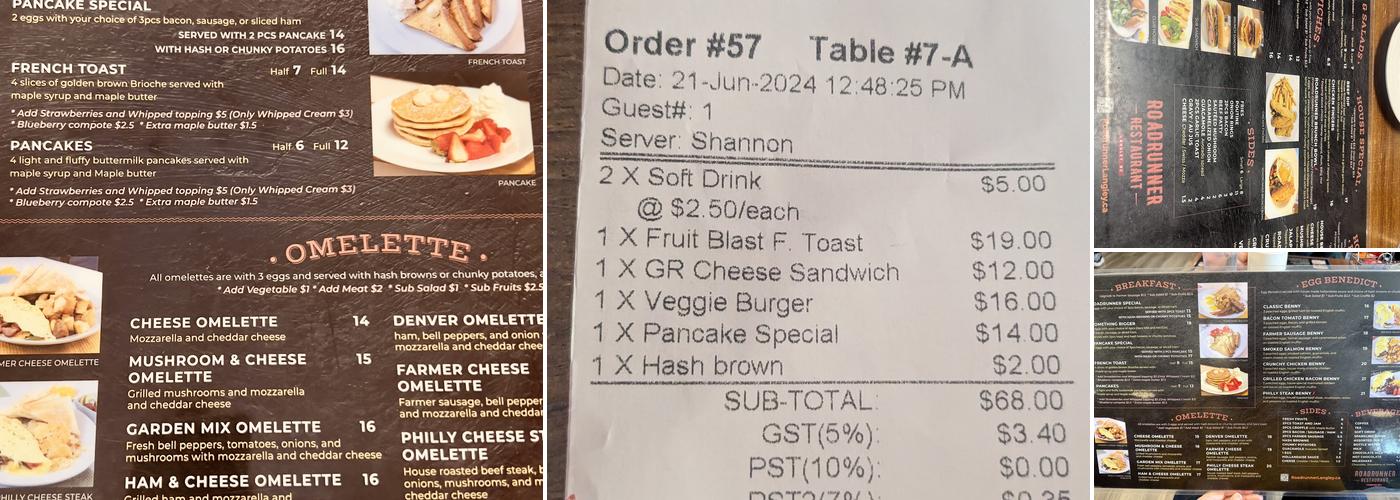 Roadrunner Restaurant Menu