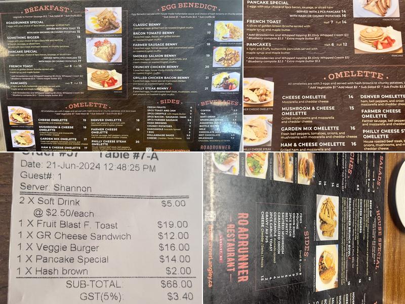 Roadrunner Restaurant Menu