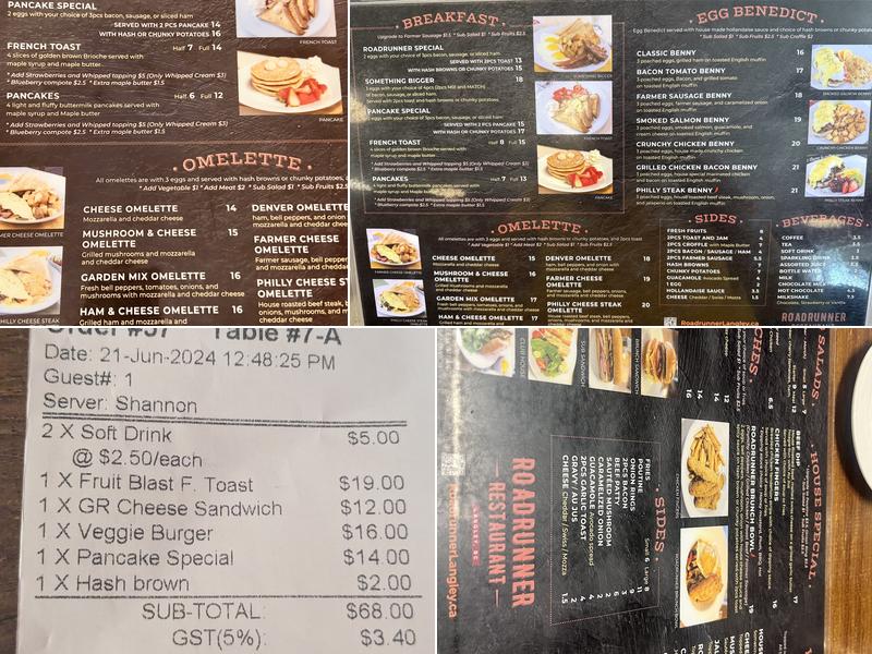 Roadrunner Restaurant Menu