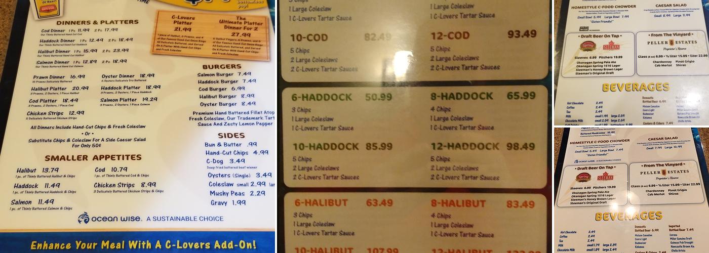 C-Lovers Fish & Chips Menu