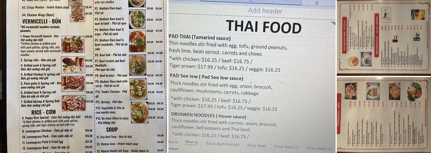 Happy Pho Menu