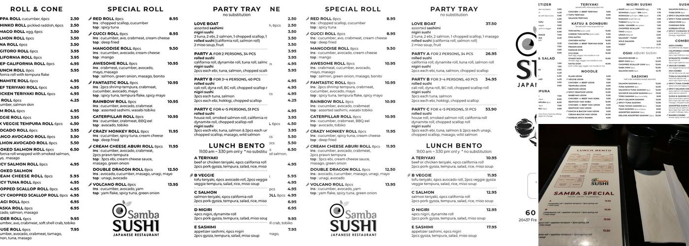 Samba Sushi Menu