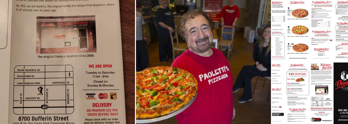 Dante's Pizzeria Menu