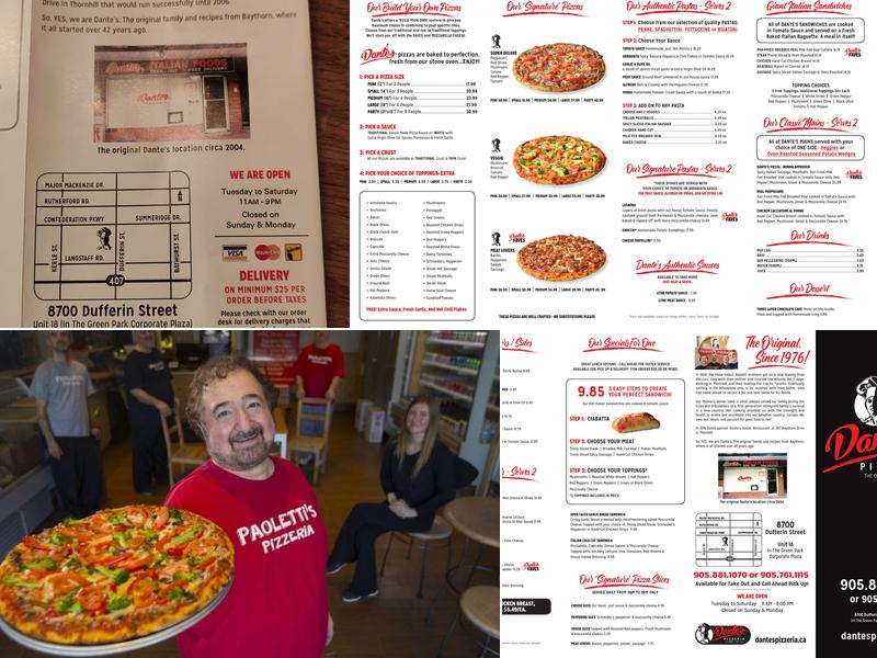 Dante's Pizzeria Menu