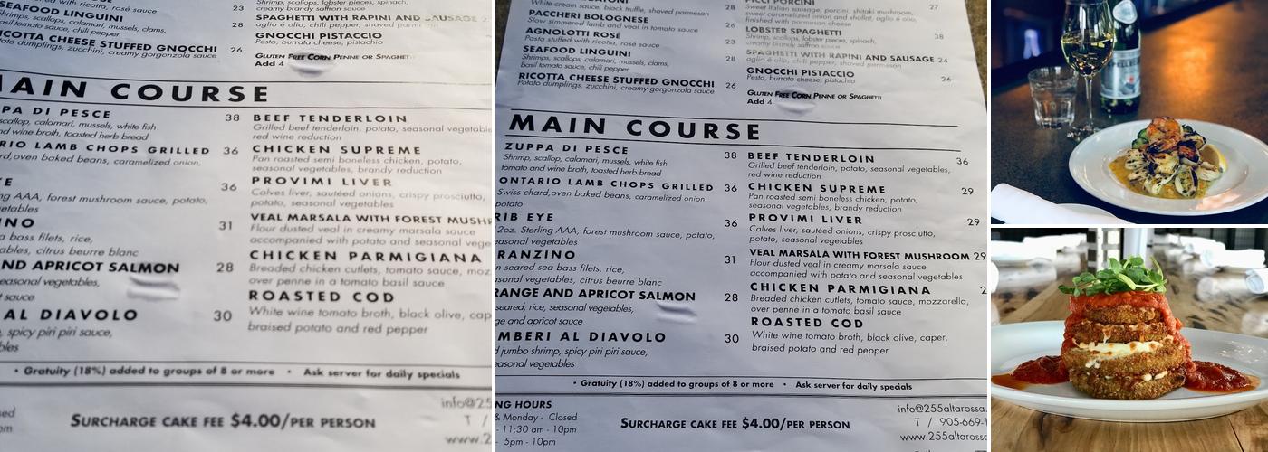 255 By Alta Rossa Ristorante Menu