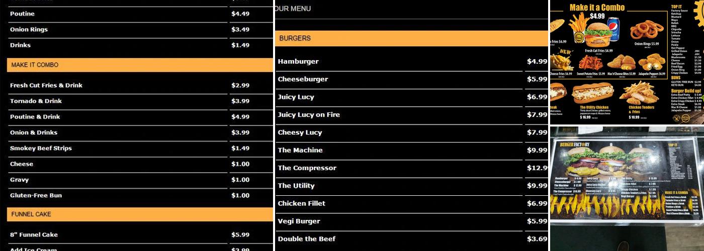 Burger Factory Menu