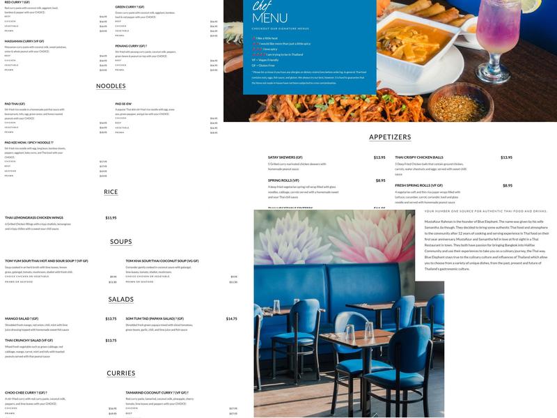 Blue Elephant Thai Restaurant Menu