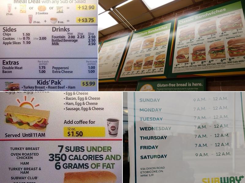 Subway Menu
