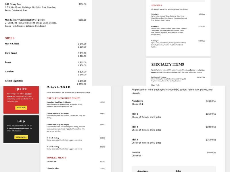 RD's BBQ Menu