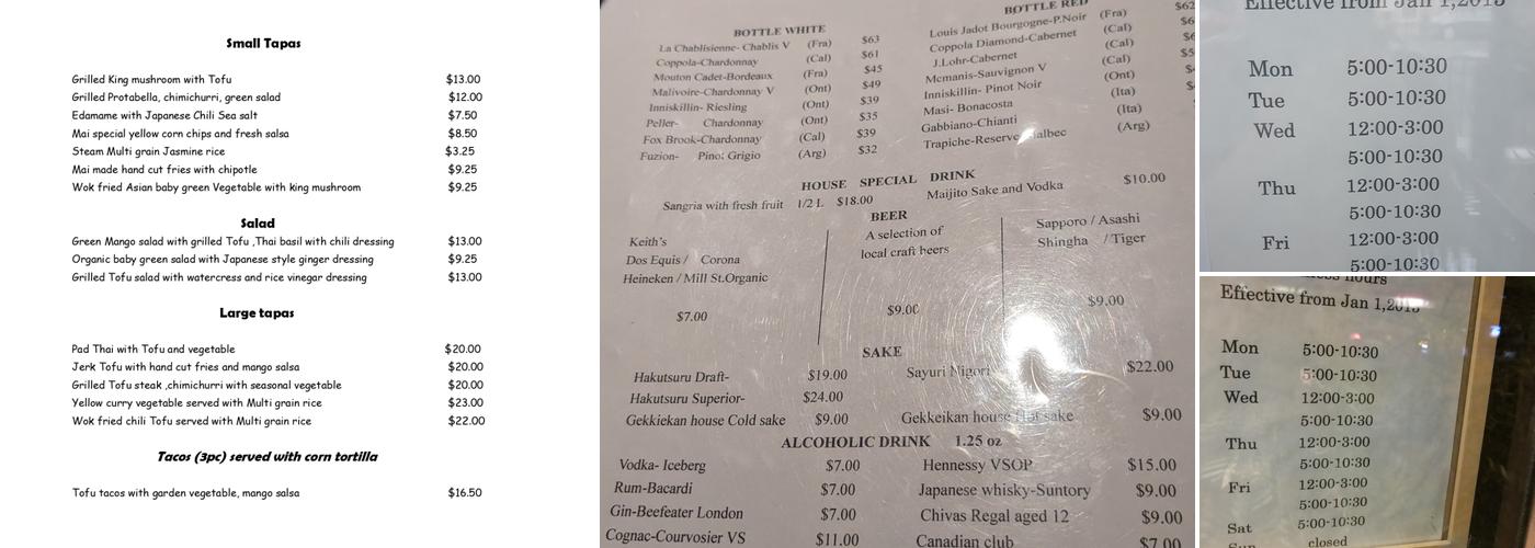 Mai Bistro Menu