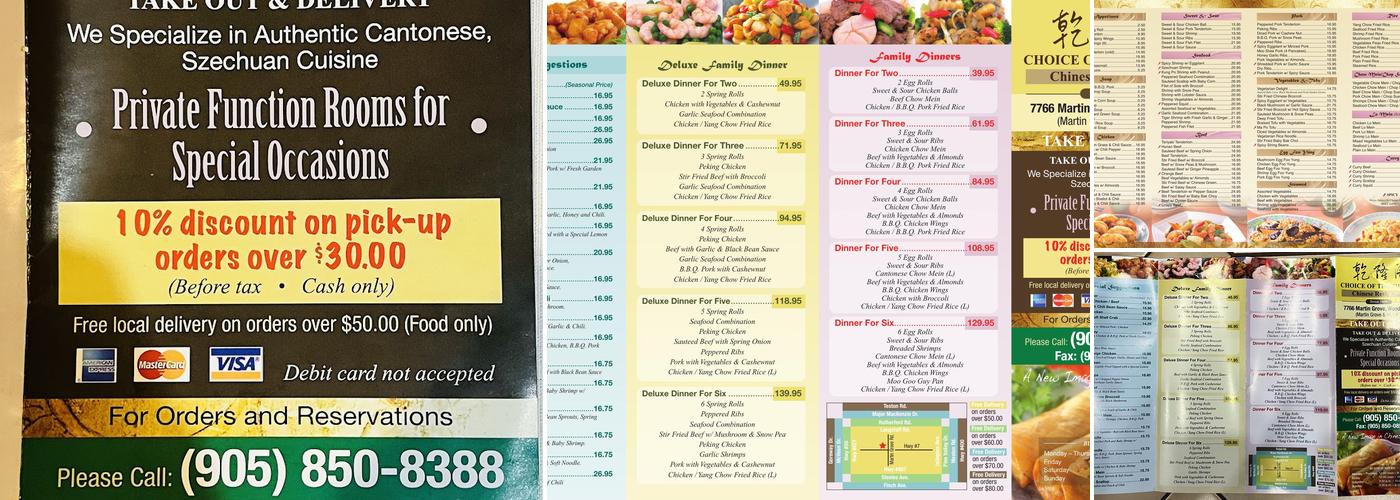 Choice Of The Orient Chinese Restaurant Menu