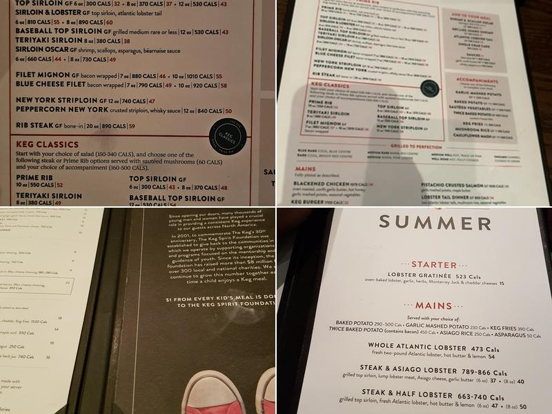 The Keg Steakhouse + Bar - Vaughan Mills Menu