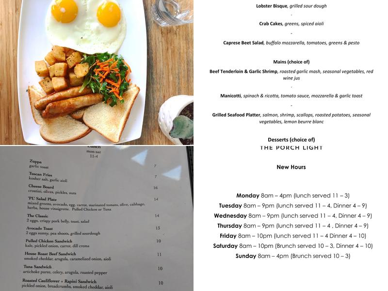 The Porch Light Menu