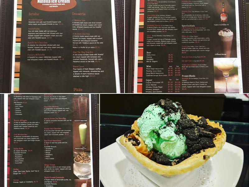 Spin Dessert Cafe Menu