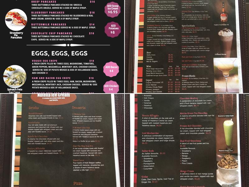 Spin Dessert Cafe Menu