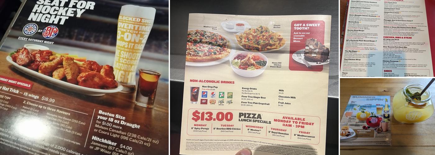 Boston Pizza Menu
