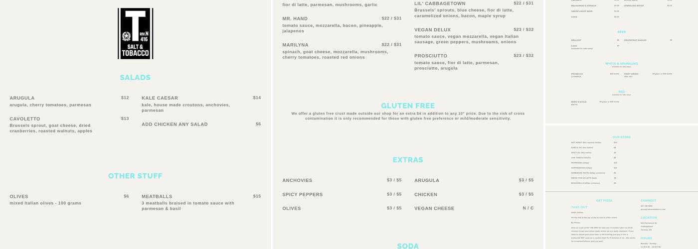 Salt & Tobacco Menu
