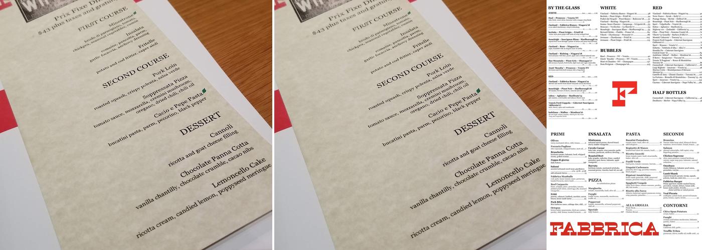 Fabbrica Don Mills Menu