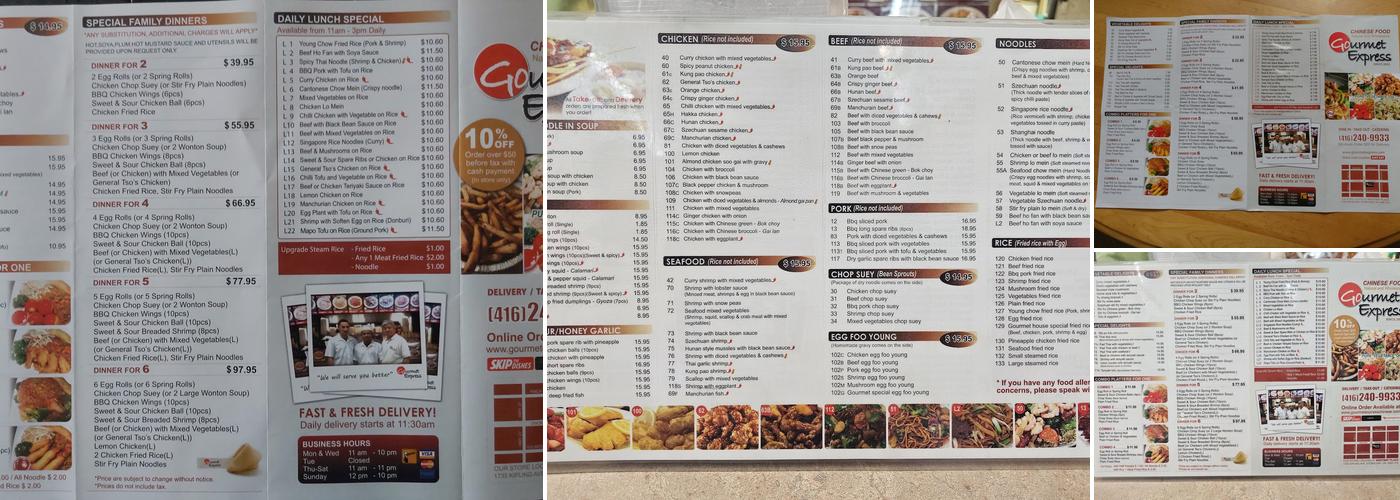 Gourmet Express Menu