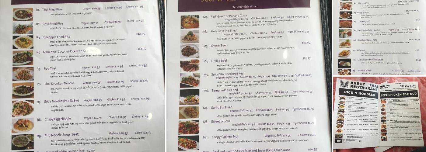 Arroy Thai Restaurant Menu