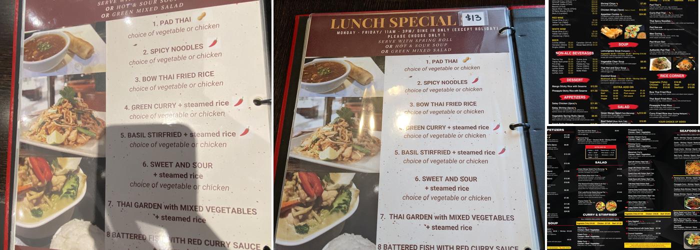 BowThai restaurant Menu