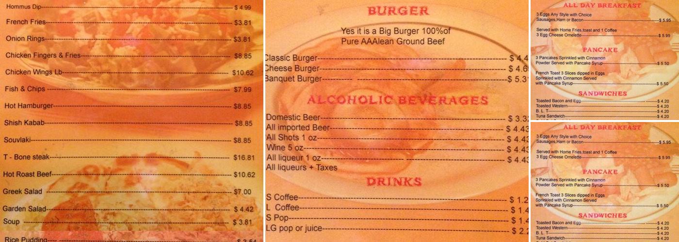 Zena’s Diner Menu