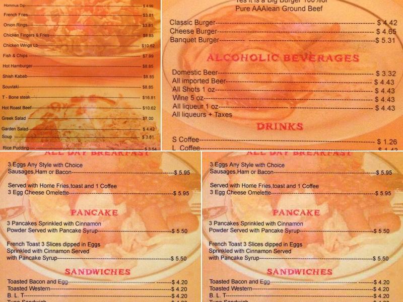 Zena’s Diner Menu