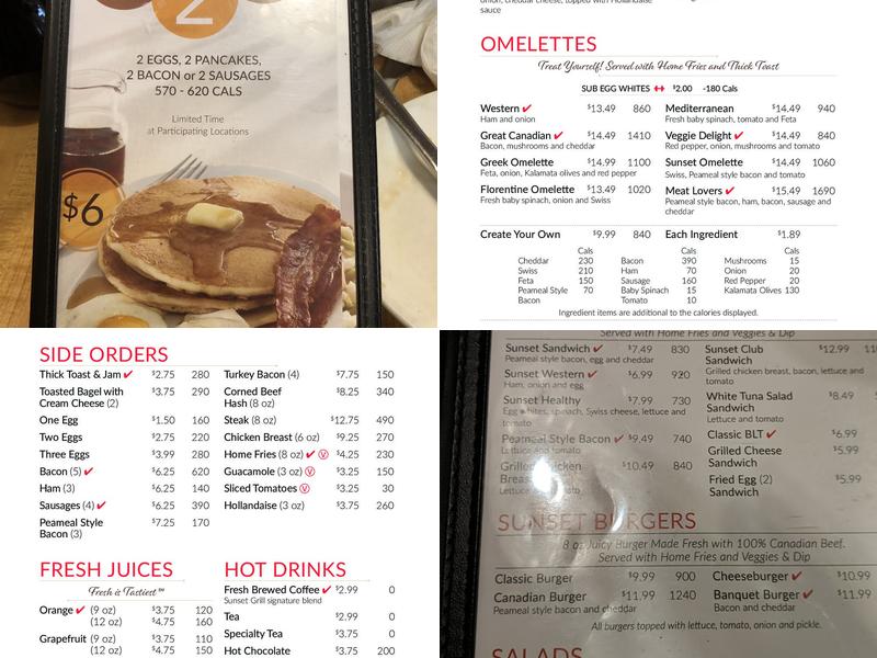 Sunset Grill Menu