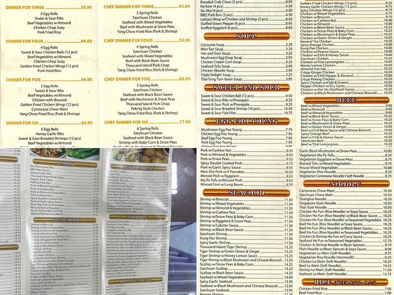 Eastern Sense Chinese Restaurant Menu