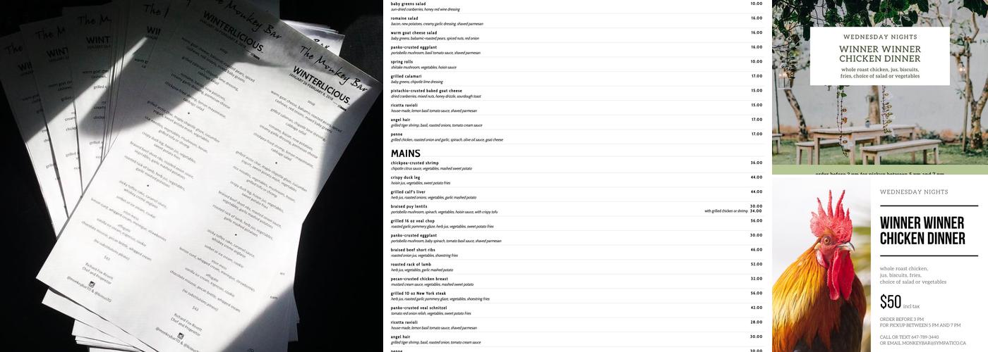 The Monkey Bar Menu