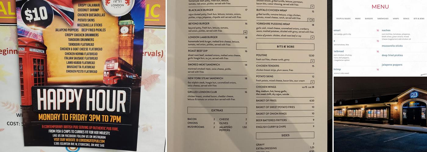 London Gate Pub Menu