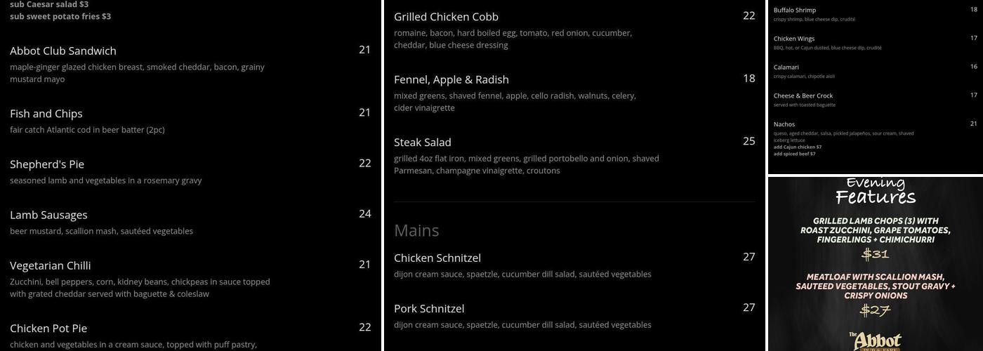 Abbot Pub Menu