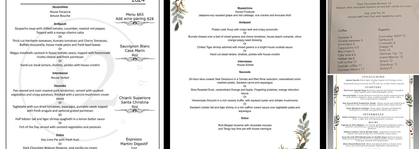 12 Tables Menu