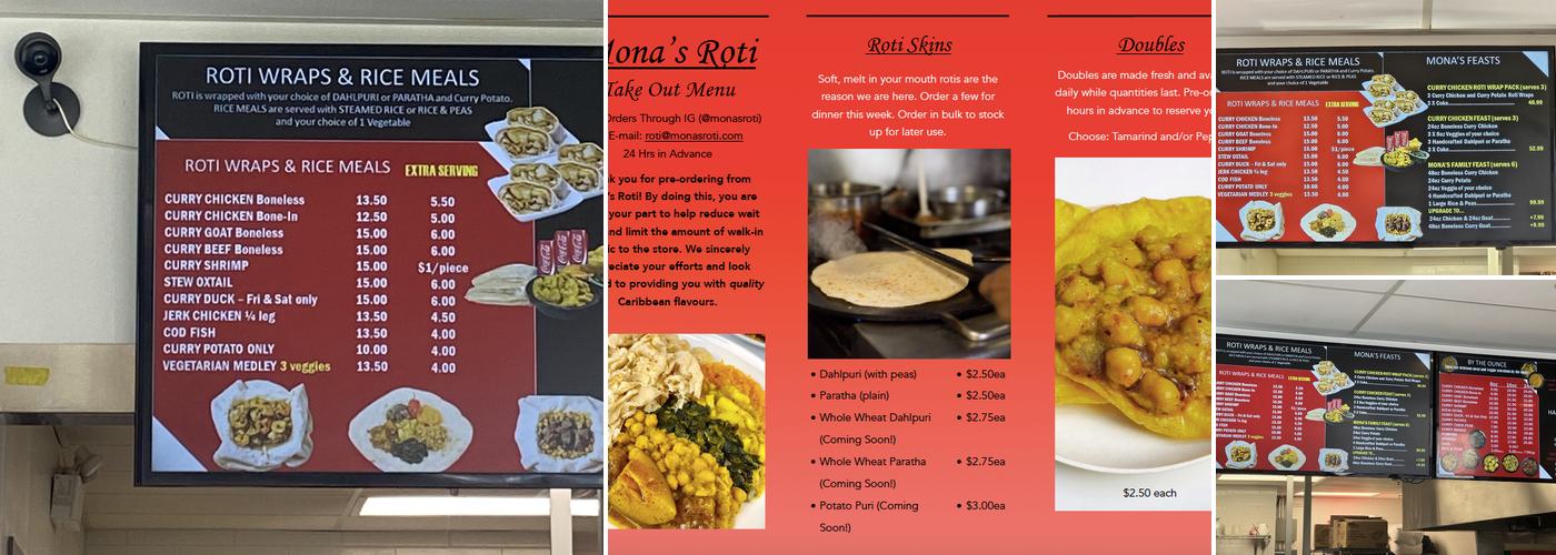 Mona's Roti Menu