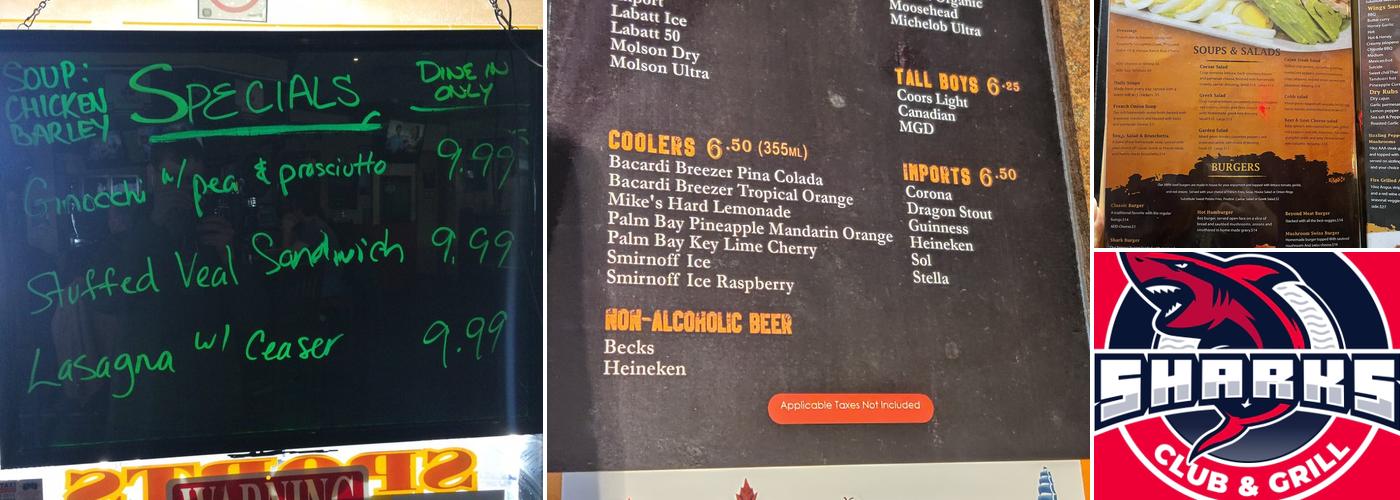 Sharks Club and grill Menu