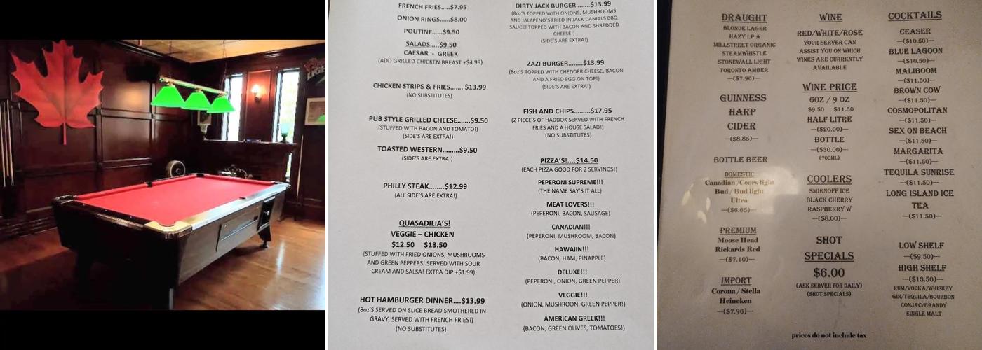 Pearson Pub Menu
