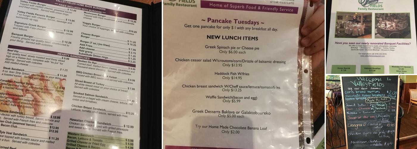 Valley Fields Restaurant Menu