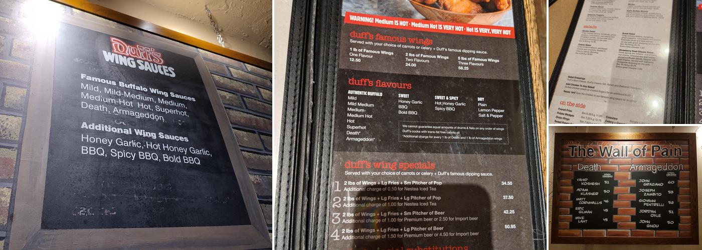 Duff's Famous Wings Menu