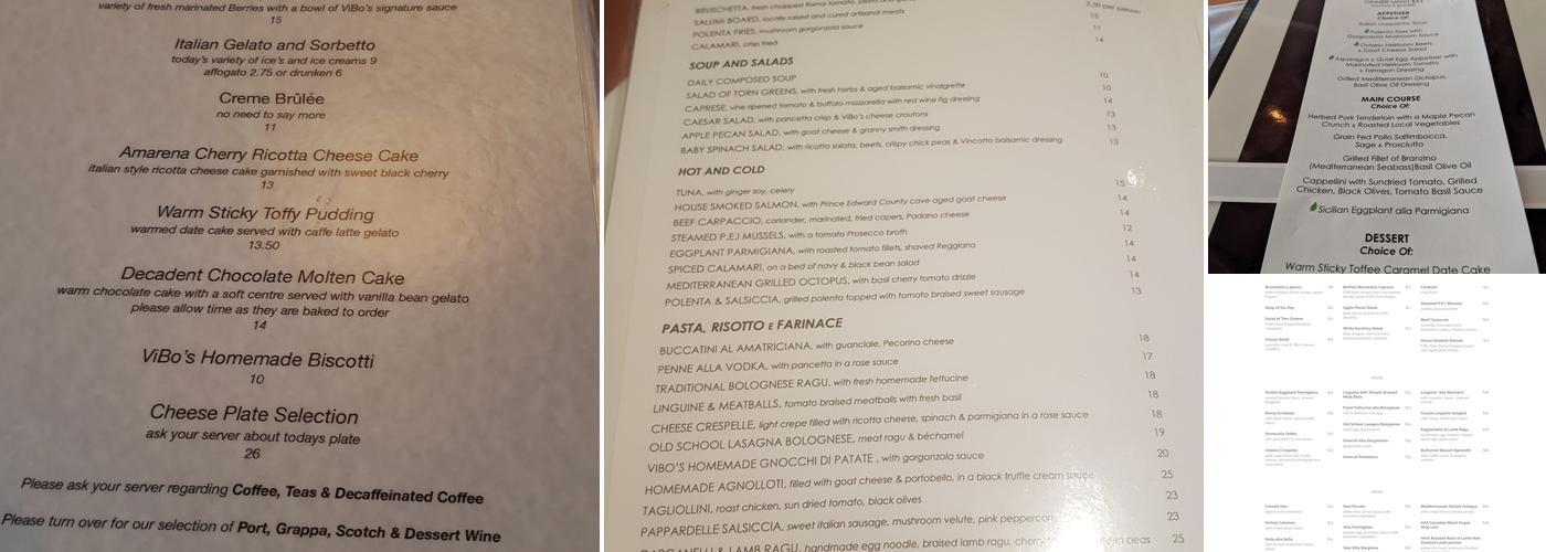ViBo Restaurant Menu