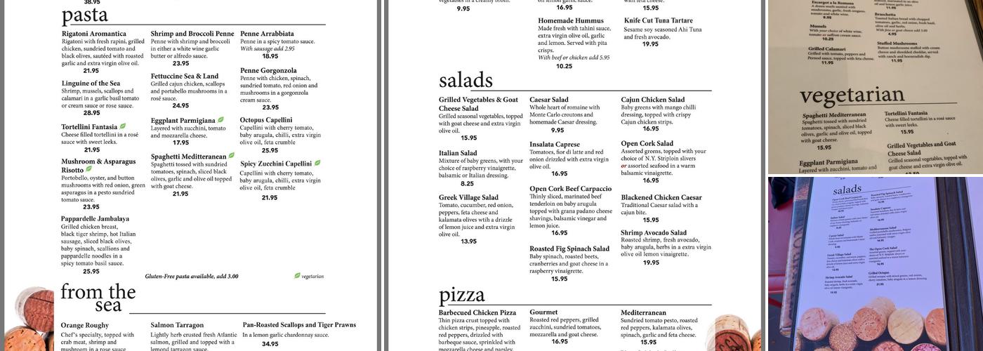 The Open Cork Restaurant & Lounge Menu