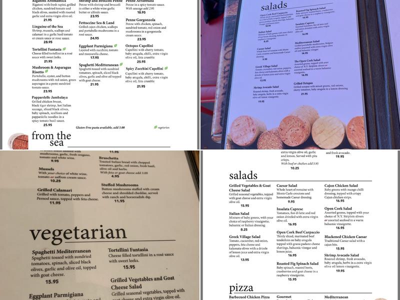 The Open Cork Restaurant & Lounge Menu