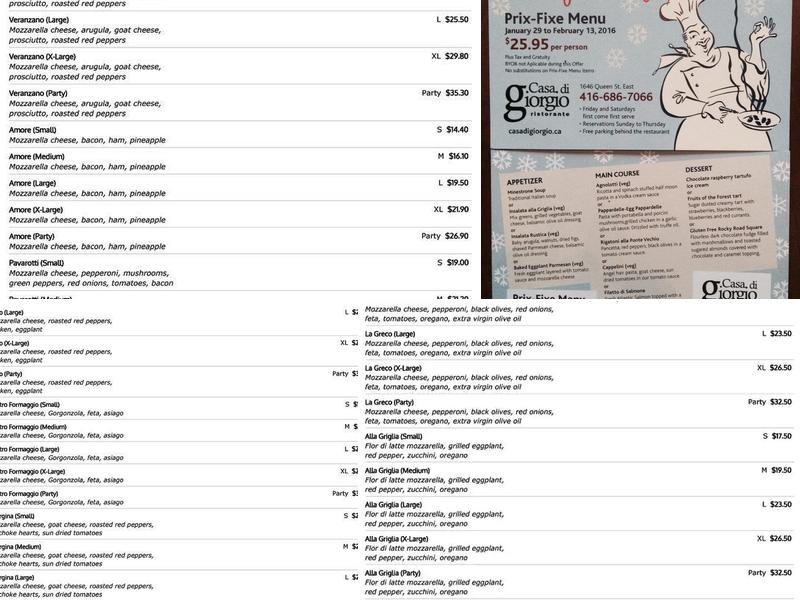 Casa Di Giorgio Restaurant Menu