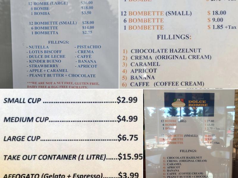 Dolce Bombe Cafe Menu