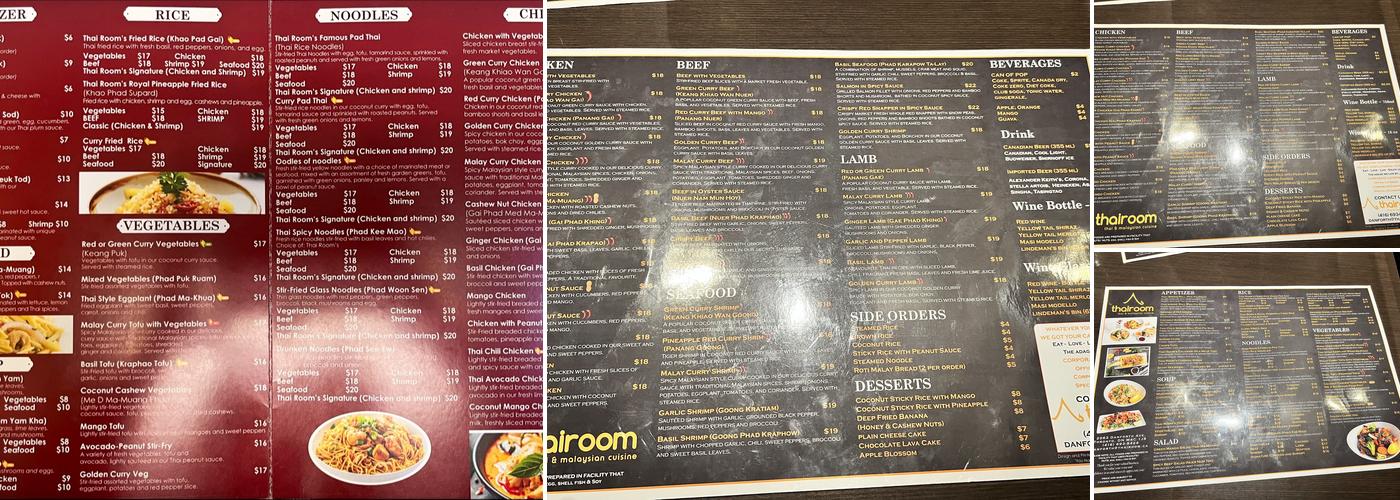 Thai Room Menu