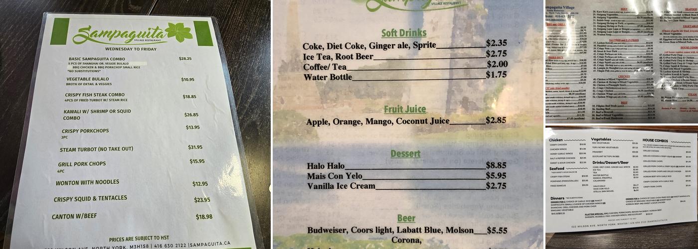 Sampaguita Village Family Restaurant Menu