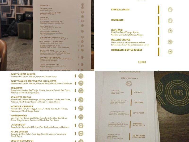 Mrs. Robinson Menu