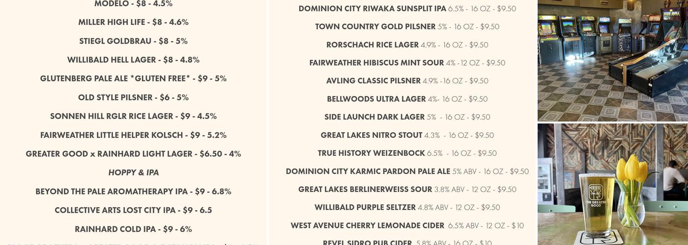 The Greater Good Menu