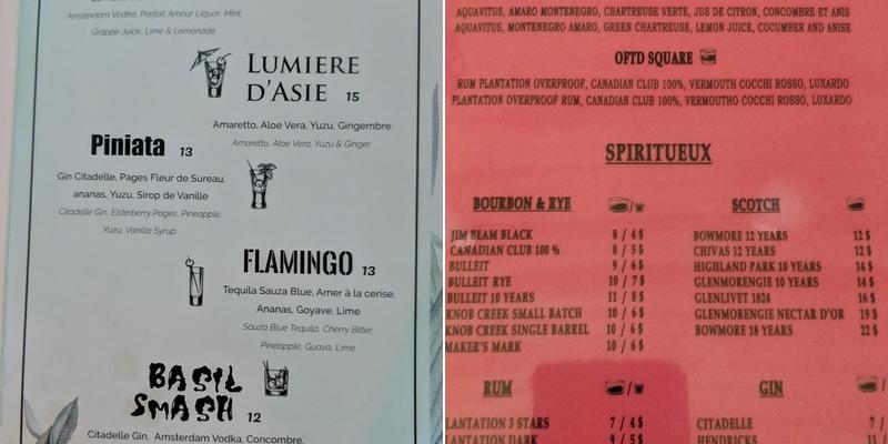 BOHO Menu
