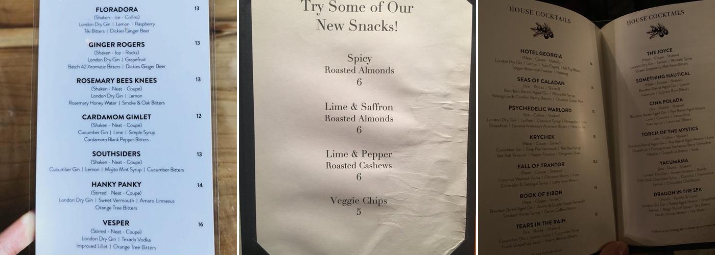 Long Table Distillery Menu